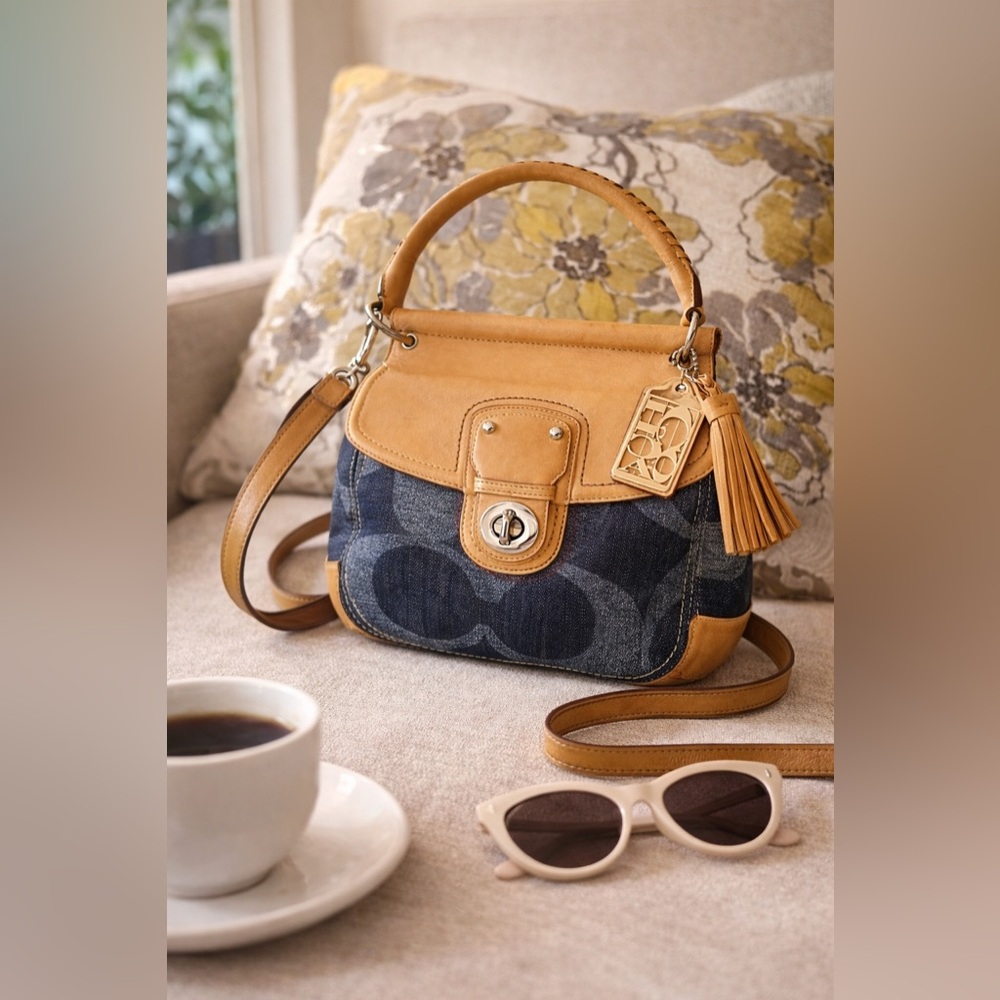 Coach 2012 Legacy Willis 2-Way Carry in Denim, & Tan Turn Lock Style 19968